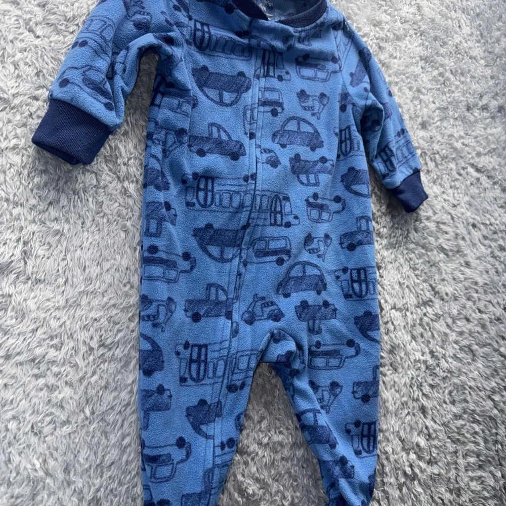 Carter's Blue Fleece Car Vehicle Footed Pajamas Full Zip 6 M